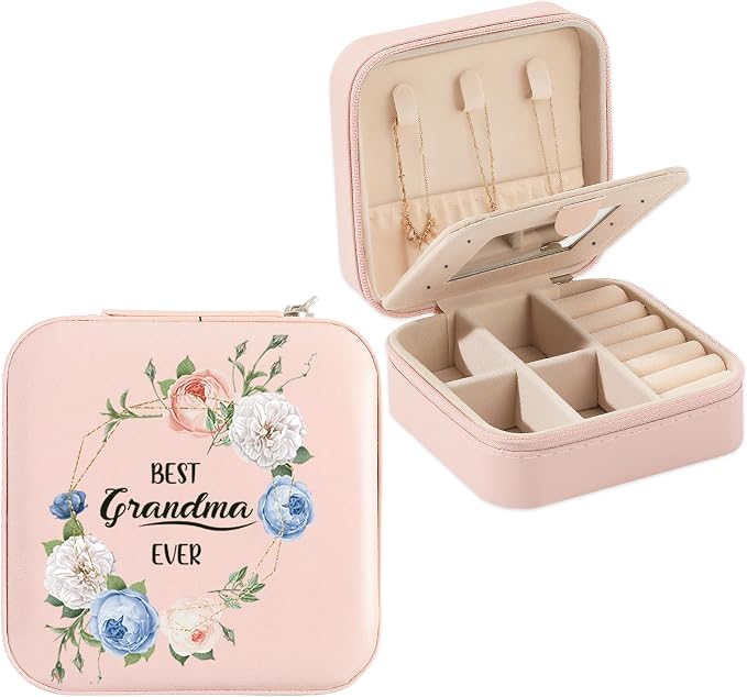 Grandma Gifts Best Grandma Ever Jewelry Box Valentines Mothers Day Christmas Birthday Gifts for Grandmas Granny Nana Mimi Gigi Grandmother Gift Pink Portable Travel Jewelry Case Organizer by Unknown
