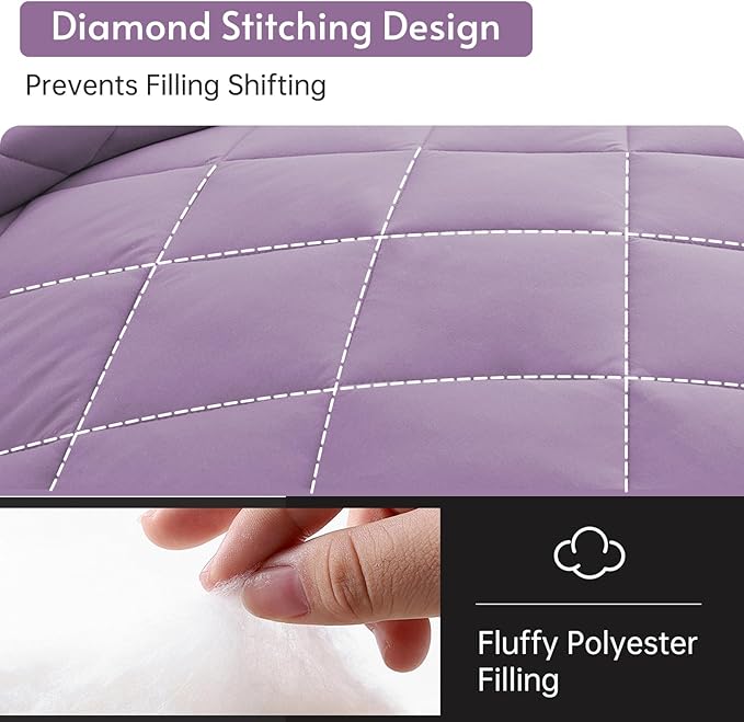 MUXHOMO 7 Pieces Queen Comforter Set, Reversible Bed in a Bag Queen Size, All Season Bedding Set with Comforter, Flat Sheet, Fitted Sheet, Pillowcases & Shams, Greyish Purple & Light Grey