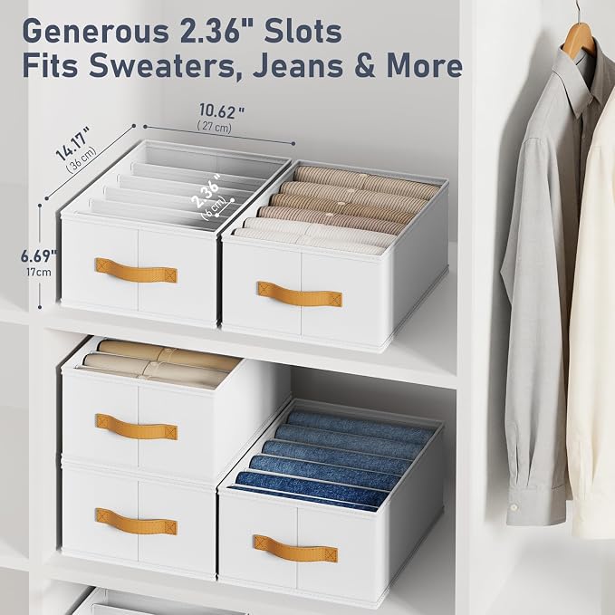 DIMJ Wardrobe Clothes Organizer - Foldable Closet Drawer Organizer Dividers for Jeans, Pants, Sweater, T Shirt, Storage Bins with Handles for Shelf - Image 3