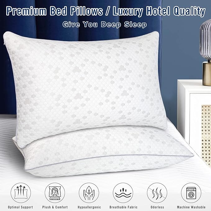 HIMOON Shredded Memory Foam Pillows, Medium Firm Standard Size Pillows 2 Pack,Couples Bed Pillows for Side Back Stomach Sleepers Set of 2