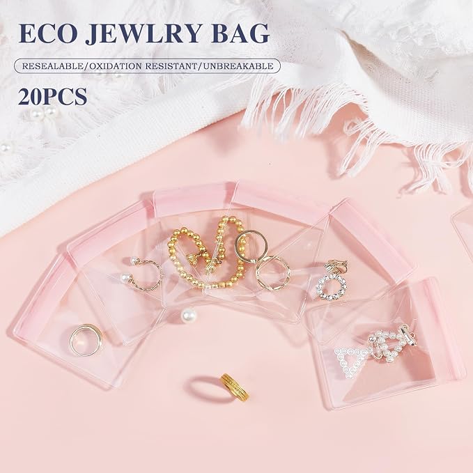 HOMEHIVE Travel Jewelry Bags, 20Pcs Clear Travel Jewelry Organizer, Portable Anti Tarnish Jewelry Storage Pouch Bag Gift for Women Girl, 20Pcs Pink Bags - Image 2