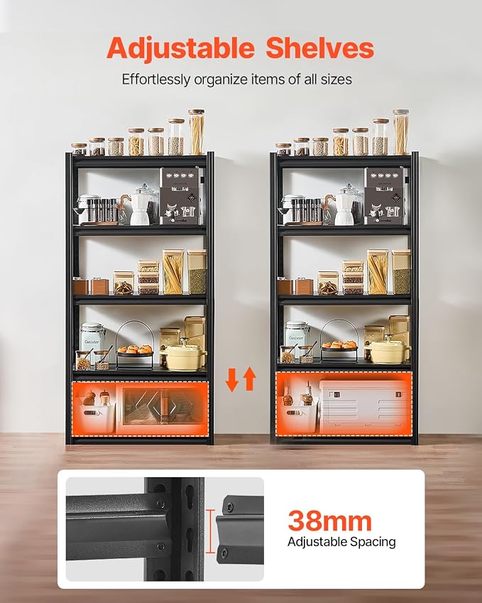 VEVOR Storage Shelves, 2000 lbs, 5 Tier Garage Storage Shelving, 16" D x 32" W x 63" H Adjustable Metal Shelves for Garage Shelves Utility Rack Shelf, Ideal for Kitchen, Warehouse, Basement, Black - Image 5