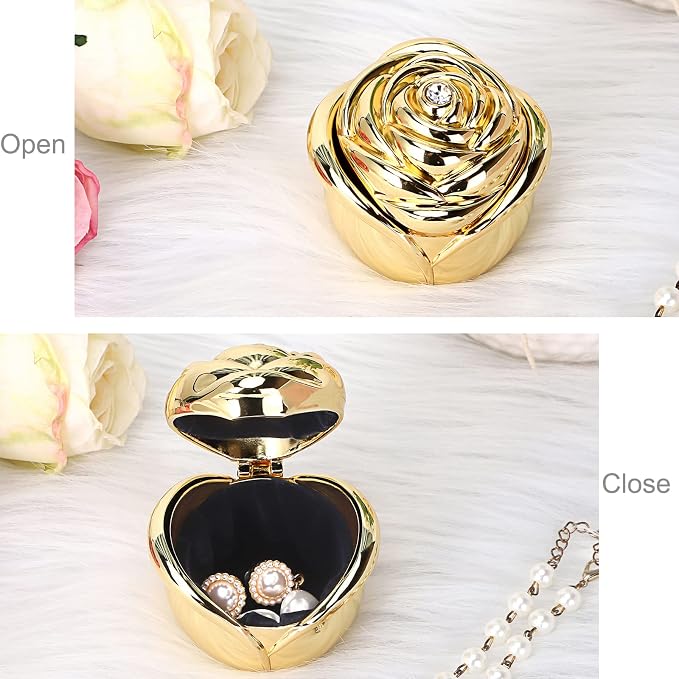 Hipiwe Rose Shape Vintage Jewelry Box - Gold Metal Trinket Organizer Small Jewelry Storage Holder Treasure Box Case Keepsake Box for Rings Earrings Necklace Gift for Women, Large - Image 2