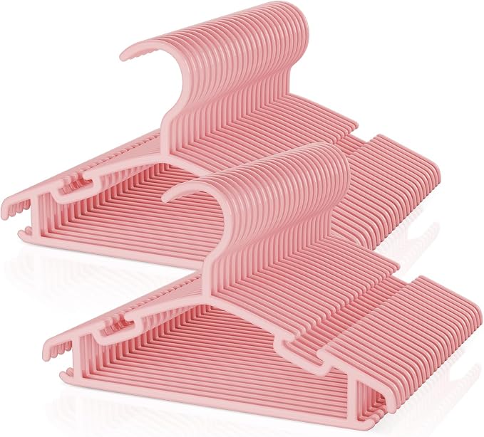 VILICK Kids Plastic Hangers, Baby Clothes Hangers for Closet 50 Packs Non-Slip Toddler Hangers for Infant Child Clothing for Pants Coats Skirts (Pink) by VILICK