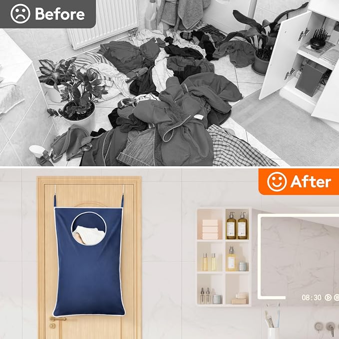 Lifewit 1 Pack Over Door Laundry Hamper, Large Collapsible Hanging Laundry Hamper, Hanging Laundry Basket Bag for Bathroom Bedroom Dirty Clothes Storage Organizer, Dark Blue - Image 7