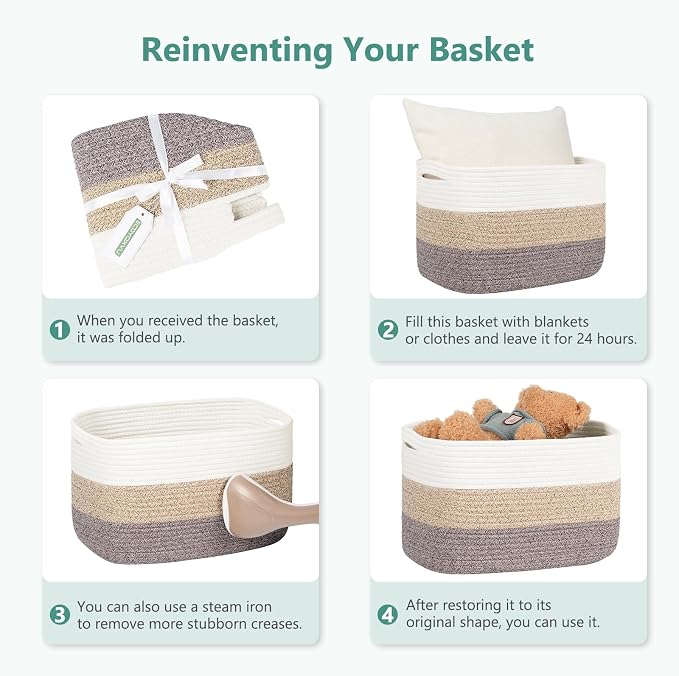 ECDYQXVU Cotton Rope Storage Basket, 15x10x9 Inches, Woven Basket for Shelves, Clothes, Towels, Books, and Laundry, Black/ White (2 Pack) - Image 8