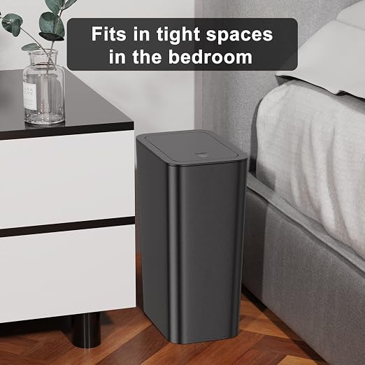 N. NETDOT Bathroom Trash Can with Lid 3 Pack Set, 2 Packs 4 Gal Slim Kitchen Trash Bin and 1 Pack 2.6Gal Garbage Can, Small Trash Can/Trash Bin/Waste Basket for Bedroom (Black, Pack of 3) - Image 4