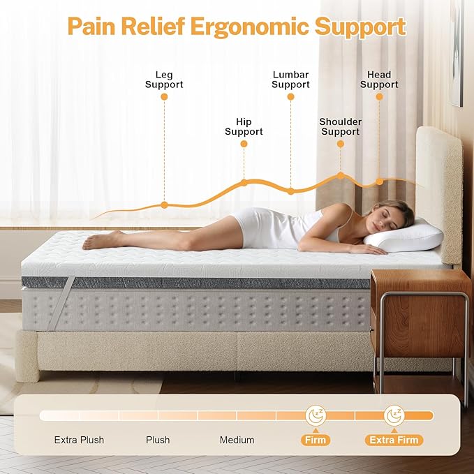 Extra Firm Mattress Topper Queen Size 4 Inch, Firm to Extra Firm Mattress Pad with Dual Sides Flippable for Back Pain Relief, High-Density Support Bed Topper with Washable Cover,CertiPUR-US, 80" x 60"