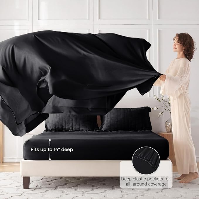 MUXHOMO 7 Pieces California King Comforter Set, Seersucker Bed in a Bag Cal King Size, All Season Luxury Bedding Set with Comforter, Flat Sheet, Fitted Sheet, Pillowcases & Shams, Black