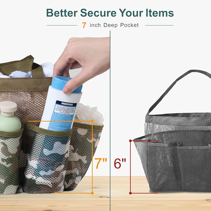 F-color Shower Caddy Portable - Mesh Shower Bag Basket Tote for College Dorm Room Essentials Bathroom Gym Camp Quick Dry for Women Men with S Hook, Brown Camouflage - Image 4