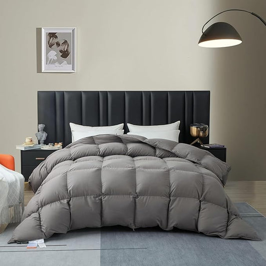Down Feather Fiber Comforter Oversize King Size,Premium Ultra-Soft Breathable Comforter High Fill Power Grey Duvet Insert,All Season Hotel Luxury Bedding Comforters with 8 Tabs (Grey, Twin)