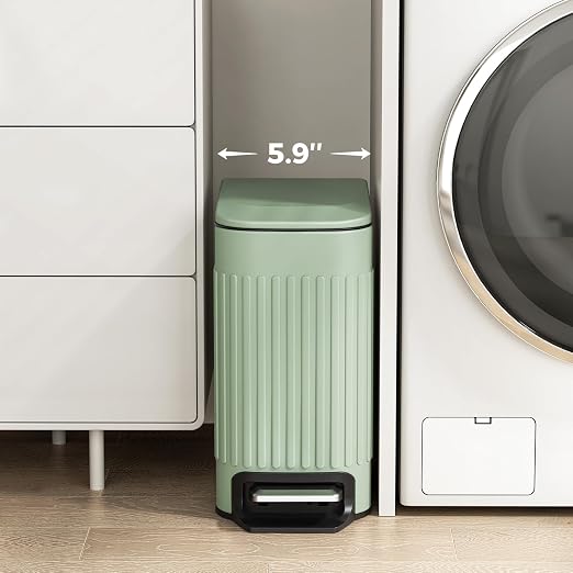 TrashAid Slim Bathroom Trash Can with Lid Soft Close, 6 Liter/1.6 Gallon Stainless Steel Small Garbage Can with Removable Inner Bucket, Step Pedal, Slim Wastebasket for Toilet, Office, Bedroom, Green - Image 2