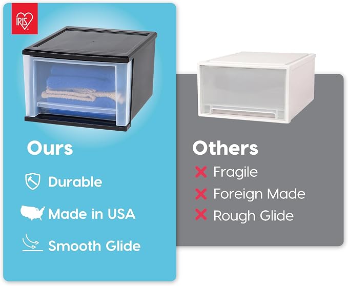 IRIS USA 17 Qt. Medium Plastic Stacking Drawer, Stackable Storage Organizer Unit with Sliding Drawer for Bedroom Kitchen Under Sink Pantry Craft Room Dorm Office, Black, 4-Pack - Image 4