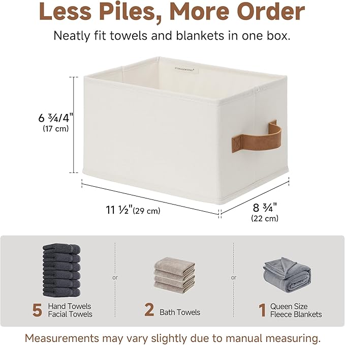 StorageWorks Closet Organizer Storage Baskets, Storage Bins for Shelves, Fabric Organization and Storage, Foldable Closet Organizer for Clothes, Ivory White, 3-Pack, Small - Image 6