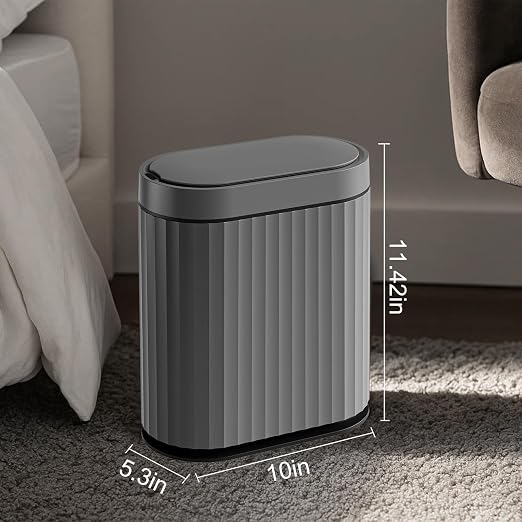 ELPHECO Bathroom Motion Sensor Trash can, 2 Gallon Automatic Garbage Can, Slim Plastic Smart Trash Can with Lid, Commercial Intelligent Trash Bin for Bedroom, Bathroom, Office, Cement Grey Black - Image 2