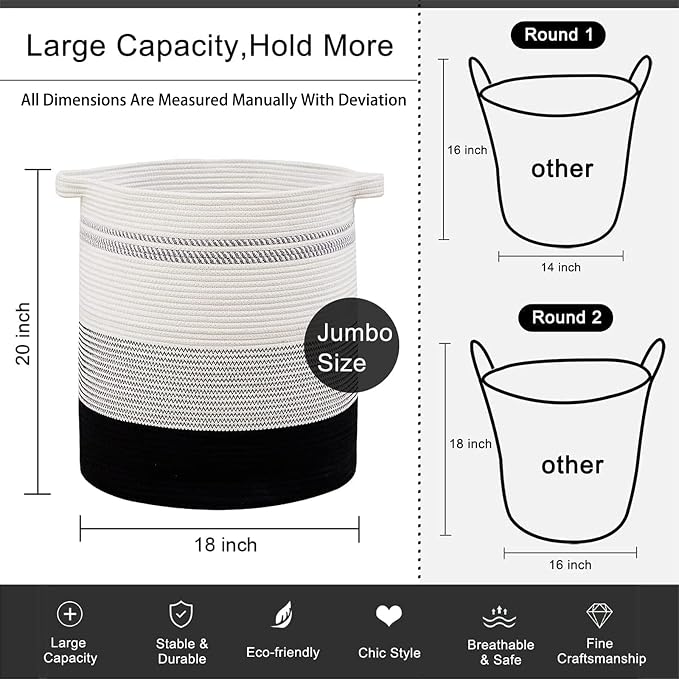 OIAHOMY 80L Laundry Hamper,Storage Basket with Handles,Decorative Basket for Living room,Woven Storage Basket for Toys Bin,Pillows, Blankets,Clothes-20x18in-Gradient Dark - Image 4