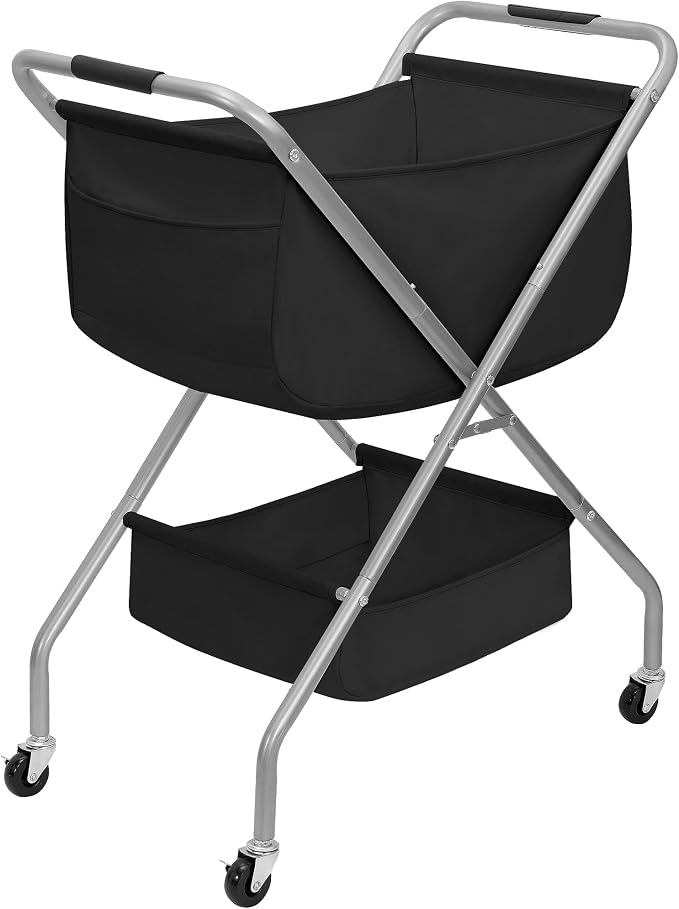 STORAGE MANIAC Collapsible Laundry Cart with Wheels 31.5"H Rolling Laundry Hamper Clothes Basket with Wheels, Canvas Liner Sturdy Steel Frame Folding for Small Narrow Space Easy Storage, Black by STORAGEMANIAC