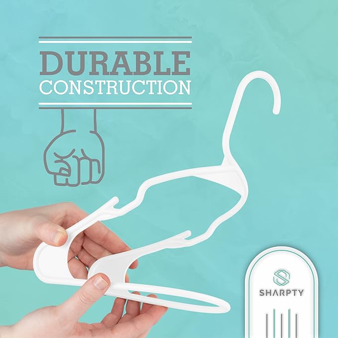 Sharpty - Plastic Hangers - Adult Clothes Hangers - T-Shirt, Dress, Coat Hangers & Accessories - Notched Hanger, Durable & Versatile Color Clothing Closet Hanger(20-Pack ,White) - Image 3