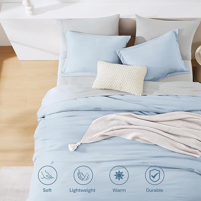 WRENSONGE King Comforter Set, 7 Pieces Ice Blue Soft Bed in a Bag King with Fitted Sheet, Flat Sheet, 2 Pillow Shams, and 2 Pillowcases- Warm Bedding Set for All Season