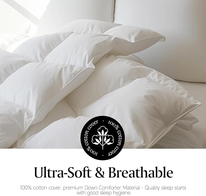 Royal Luxe Goose Feather Down Fiber Comforter - Twin Size Duvet Insert, 100% Cotton Cover All Season Comforter Ultra Soft Luxurious Hotel Bedding, 68”x88”