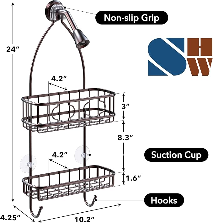Simple Houseware Bathroom Hanging Shower Head Caddy Organizer, Bronze (22 x 10.2 x 4.2 inches) - Image 3