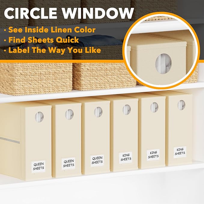 SpaceAid 6 Pack Bed Sheet Organizers and Storage, Foldable Sheet Organizer with Window for Linen Closet, Set Folder Keeper for Queen & King Size Bedding Storage (Beige) - Image 4