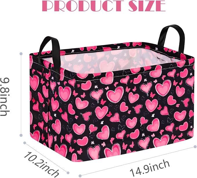 MAIZMZ Empty Gift Basket for Girls Heart Print Storage Cube for Women, Closet Shelf Waterproof Organizer Bins with Handles Nursery hamper Kids Toys Books Box Room Deco - Image 9