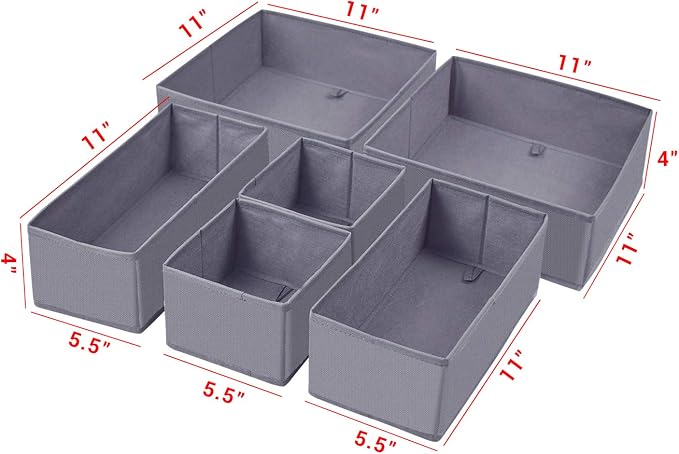 homyfort Dresser Drawer Organizer, Foldable Cloth Storage Box Closet Cube Basket Bins Containers Divider with Drawers for Underwear, Bras, Socks, Ties, Scarves, Set of 6, Grey - Image 3