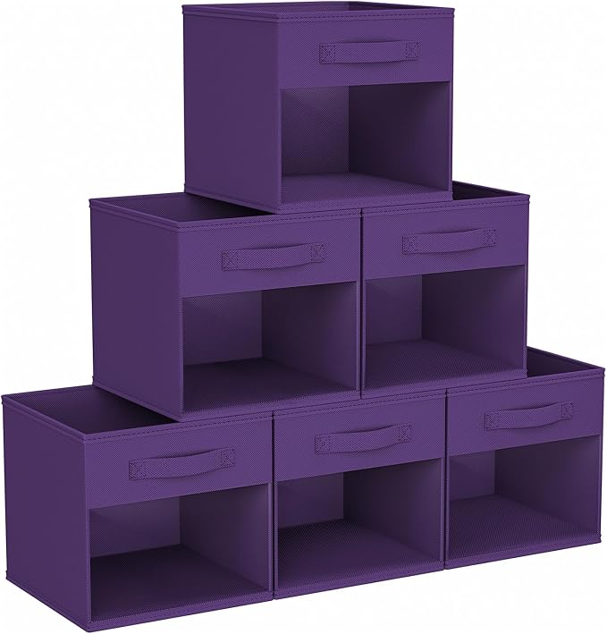 DIMJ Storage Cubes, Cube Storage Bin, 6 Pack Foldable Baskets with Window, Closet Storage Bins with Handle, 11x 11 inch Storage Cubes for Clothes, Toys, Books (Purple) by DiMJ