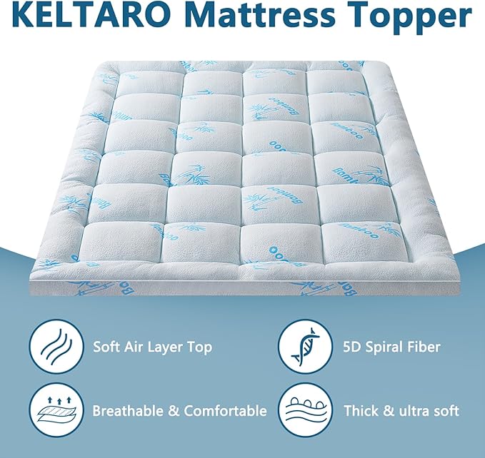 Mattress Topper Twin XL College Dorm,Viscose Made from Bamboo Extra Thick Mattress Pad 8-21" Deep Pocket Soft Down Alternative Fill Mattress Protector Pillow Top Mattress Cover(39x80 Inches)