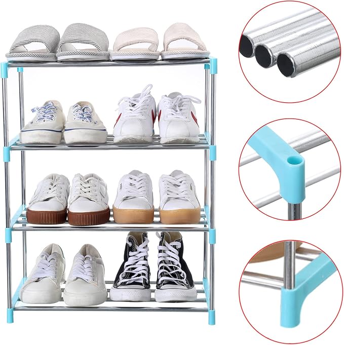 Jucaifu Stackable Small Shoe Rack, Entryway, Hallway and Closet Space Saving Storage and Organization (4-Tier, Blue) - Image 5