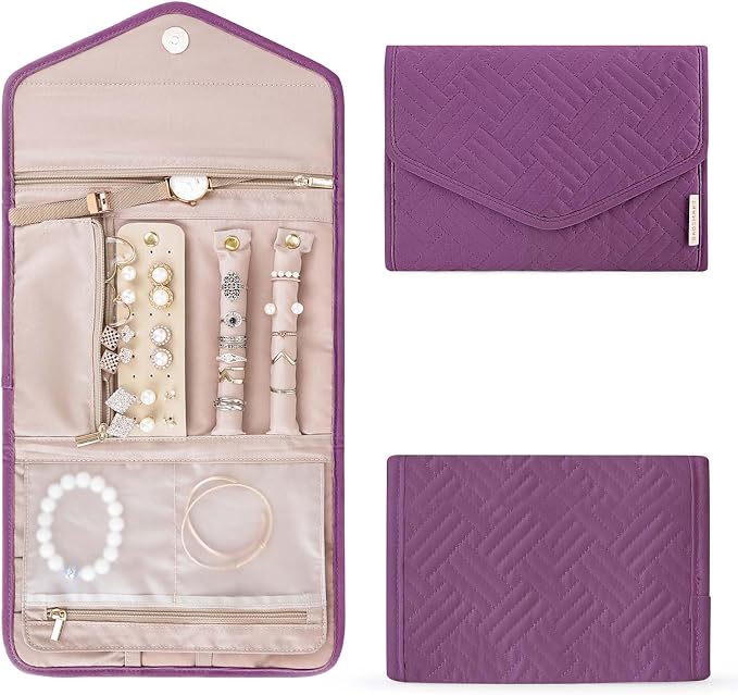 BAGSMART Travel Jewelry Organizer Roll Foldable Jewelry Case for Journey-Rings, Necklaces, Bracelets, Earrings,Purple by BAGSMART