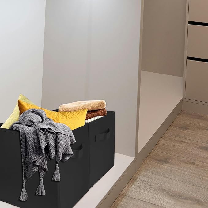 2 Pcs Storage Cubes, 10.5 Inch Collapsible Storage Bins, Fabric Foldable Bins for Organization, Durable Storage Bins for Closet, Shelves, Offices (Black) - Image 6