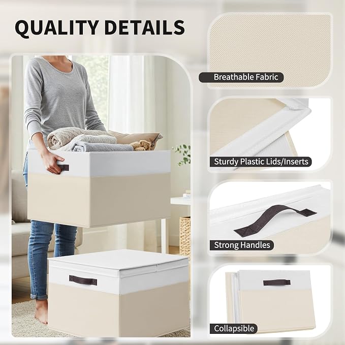 2 Pack EXTRA LARGE Blanket Storage Baskets with Lids, 22”x16”x12” Closet Organizers Bins for Clothes Towel/ Toy Storage Box with Lid Handles/ Stackable Decorative Fabric Bins for Living Room, Nursery - Image 6