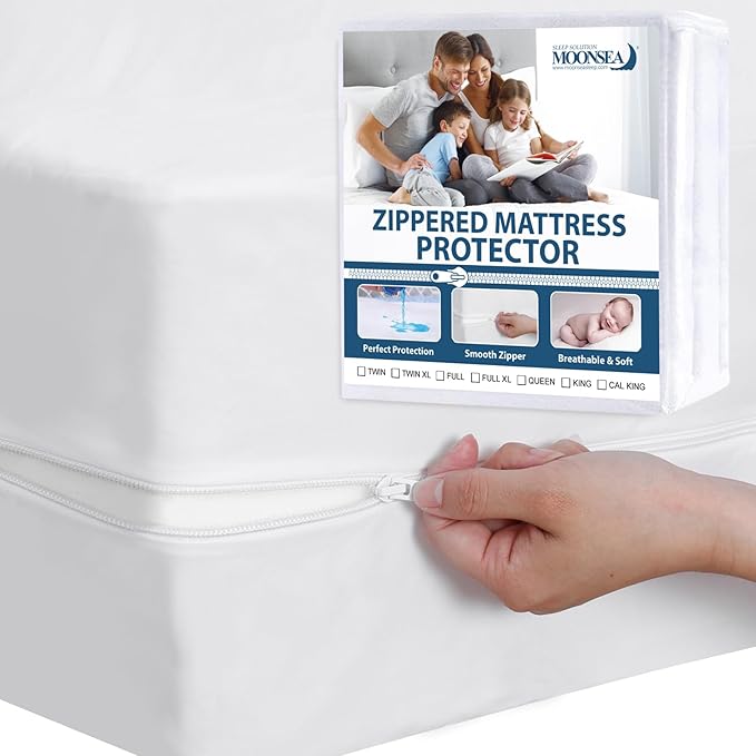 Queen Mattress Protector Waterproof Zippered, 6-Side Waterproof Queen Size Mattress Protector Cover, Mattress Encasement, Box Spring Encasement (1 Pack)