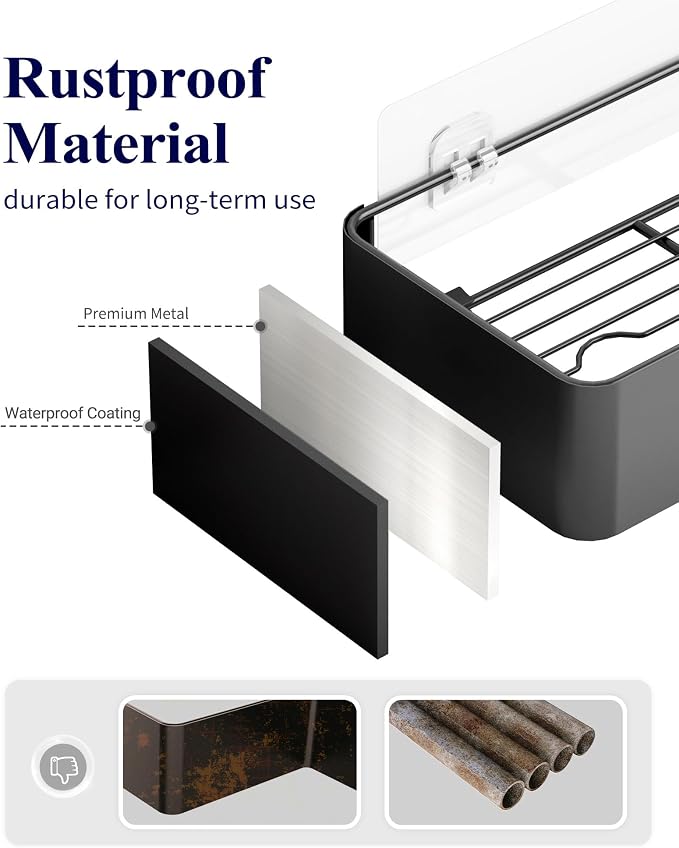 Kitsure Shower Caddy - 2 Pack Adhesive Shower Organizer, Rustproof Metal Shelves, No-Drill Bathroom Organizers and Storage, Black, XX-Large - Image 3