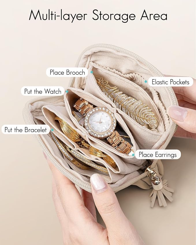 VLANDO Small Jewelry Travel Case,Gifts for Women,Jewelry Pouch Bags with Zipper,Velvet Jewelry Organizer Storage Bag for Bracelet Rings Earring-Toffee - Image 3