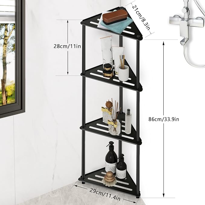 Standing Corner Shower Caddy, 4 Tier Stainless Steel Organizer Stand, Rustproof Shelves for Inside Shower, Black - Image 2