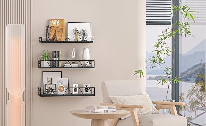 Amaoot Floating Shelves Set of 3, Home Wood Wall Shelf, Farmhouse Shelf for Bedroom, Wall Mounted Floating Shelf for Living Room, Bedroom, Bathroom, Kitchen, Office (Black 2) - Image 5