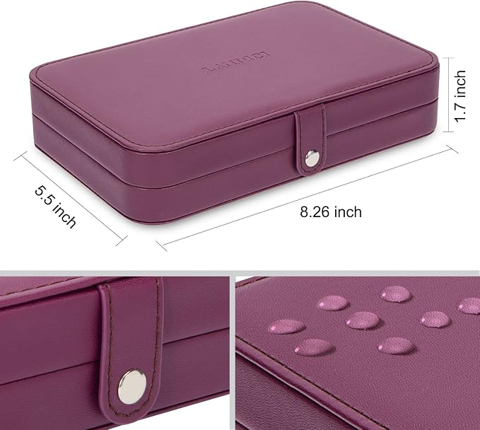 LANDICI Small Jewelry Box for Women Girls, PU Leather Travel Jewelry Case, Portable Jewelry Organizer Storage Holder Display for Ring Earrings Necklace Bracelet Bangle Men Kids Gift, Purple - Image 5