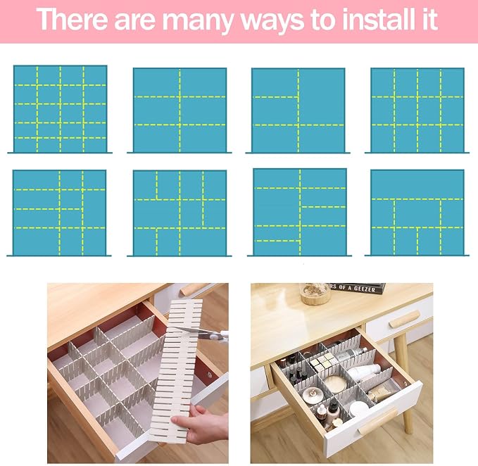 acDesign 40Pcs Grid Drawer Dividers, Adjustable Drawer Organizer for Socks, Underwear, Lingerie, Makeup, Bedroom Office Kitchen Storage (White) - Image 7