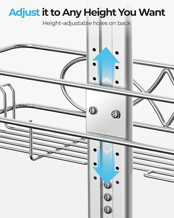 ODesign 2 Tier Stainless Steel Anodized Aluminum,Height-Adjustable Rustproof Shower Caddy Hanging Anti-Swing-Over The Shower Head Caddy-Bathroom Showe r Storage Organizer With Soap Box Holder- Sliver - Image 7