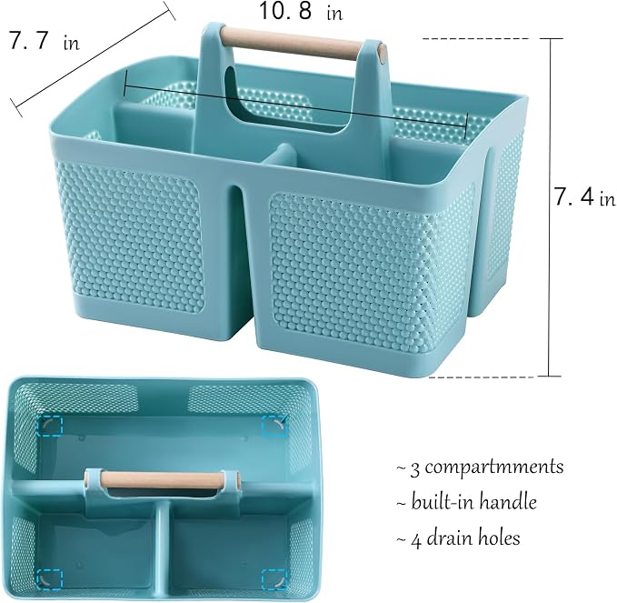 rejomiik Portable Shower Caddy Basket Plastic Cleaning Caddy Organizer Storage Tote with Handle for Bathroom, College, Dorm Room Essentials, Blue - Image 3