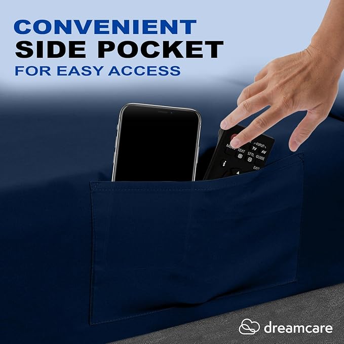 DREAMCARE Queen Sheet Set – 4 pcs Cooling Sheets – up to 21” Extra Deep Pocket Queen Sheets – Hotel Luxury Sheets & Pillowcases – Superior Softness 100% Fine Microfiber with Side Pocket – Navy