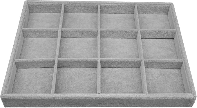 Large Velvet Jewelry Tray, Drawer Organizer for Jewelry in Dresser, Stackable Jewelry Drawer Organizer Inserts for Earring Necklace Bracelet Rings(Grey,12grid) by AIRZSNRY