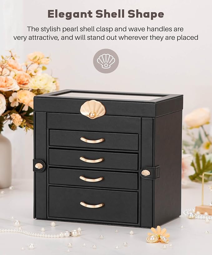 Enthralite Jewelry Box with 4 Drawers: Display Organizer for Earrings Necklaces - Gifts for Girls Women (Black) - Image 8