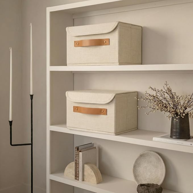 Decorative Linen Storage Boxes with Lids - Spacious Set of 2 Organizer Bins for Your Home Decor - The Perfect Small Container to Safely Store Photos, Documents and Memory Box Keepsakes in Style - Image 6