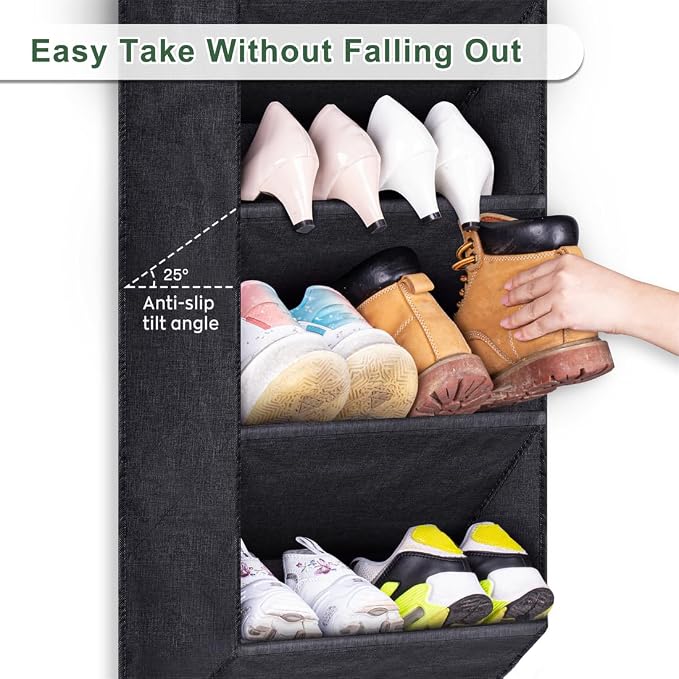 SLEEPING LAMB Over the Door Shoe Rack for Closet, Short Hanging Shoe Organizer with Large Deep Pockets, Narrow Door Sneaker Storage for Boots in RV, Dorm, Black - Image 6