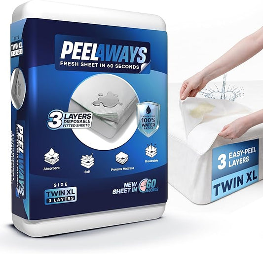 Peelaways Waterproof Disposable Bed Sheets – As Seen On Shark Tank | 3-Layer Absorbent Wellness Sheets for Elderly, Homecare, Hospital Use and Travel