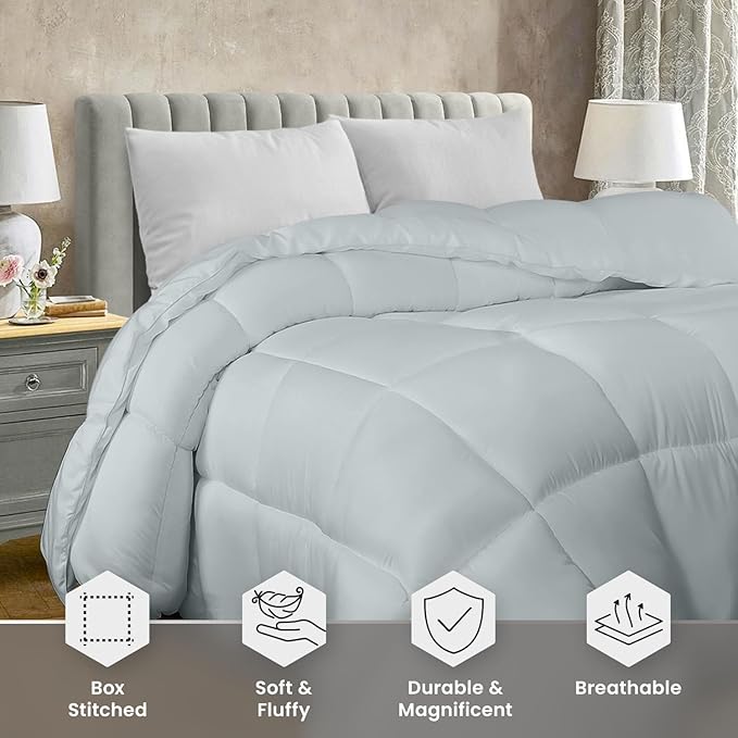 Utopia Bedding King Comforter Duvet Insert, Quilted Light Grey Comforter with Corner Tabs, Box Stitched Down Alternative Comforters King Size 90 x 102 inches